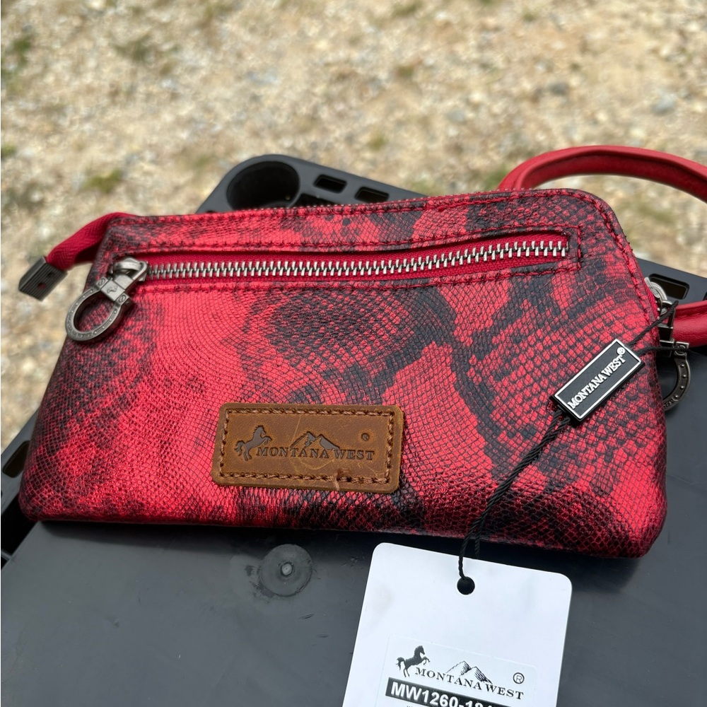 Montana West Red and Black Snake Pattern Wristlet